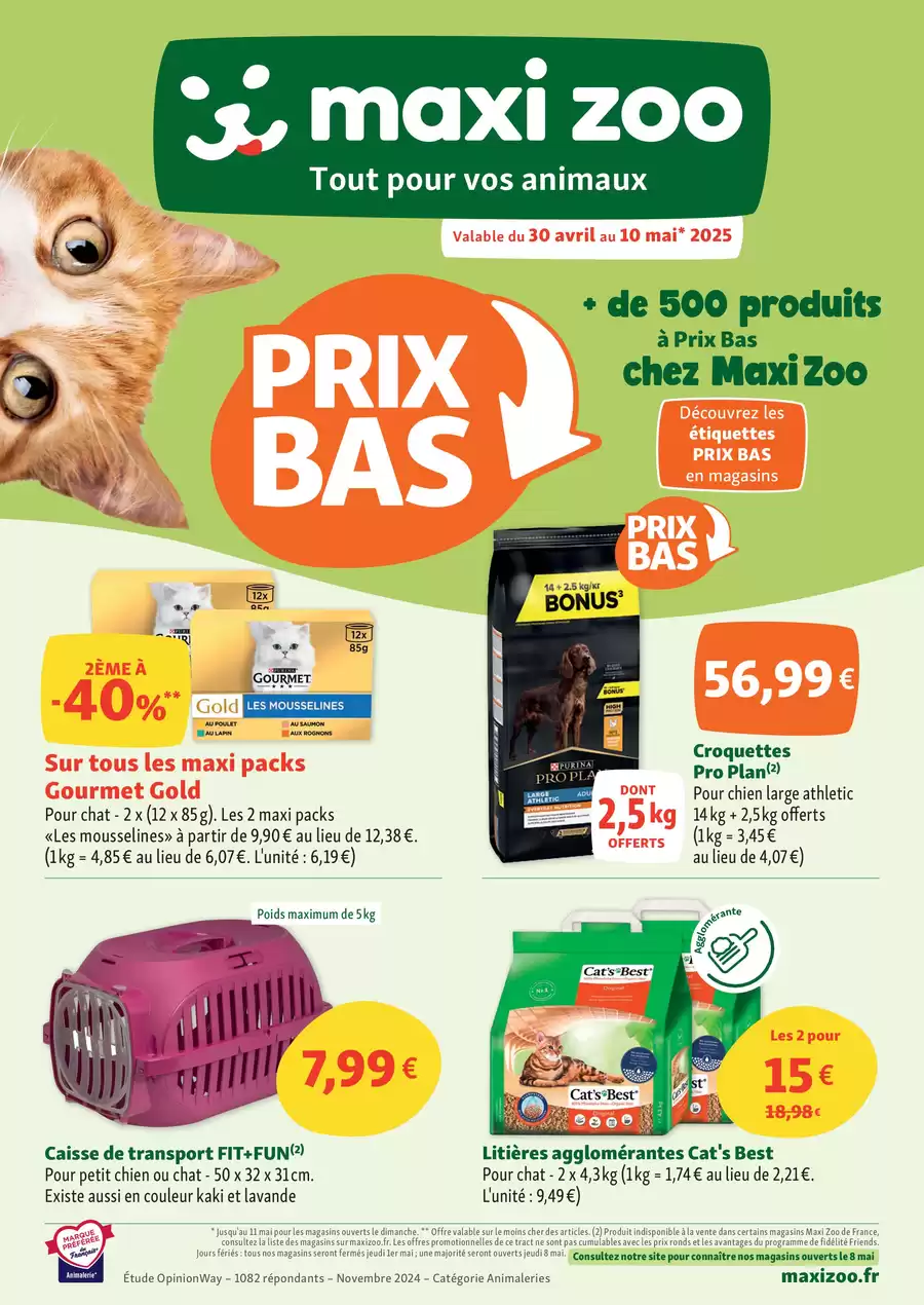 Catalogue des offres de Maxi Zoo du 29/04/2025 au 09/05/2025 - National : Maxi Zoo, tout pour vos animaux - Prix Bas