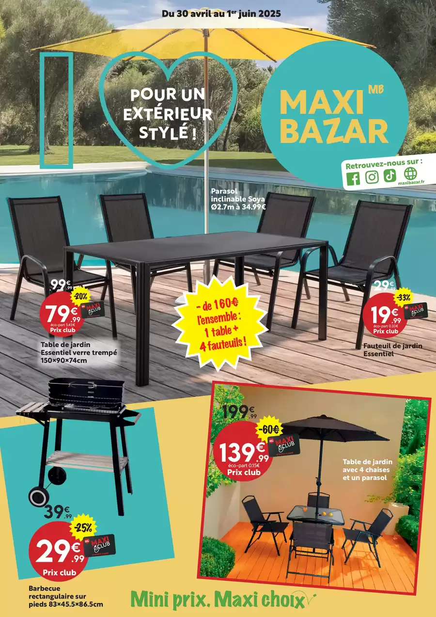Catalogue des offres de Maxi Bazar du 29/04/2025 au 31/05/2025 - POUR UN EXTÉRIEUR STYLÉ !